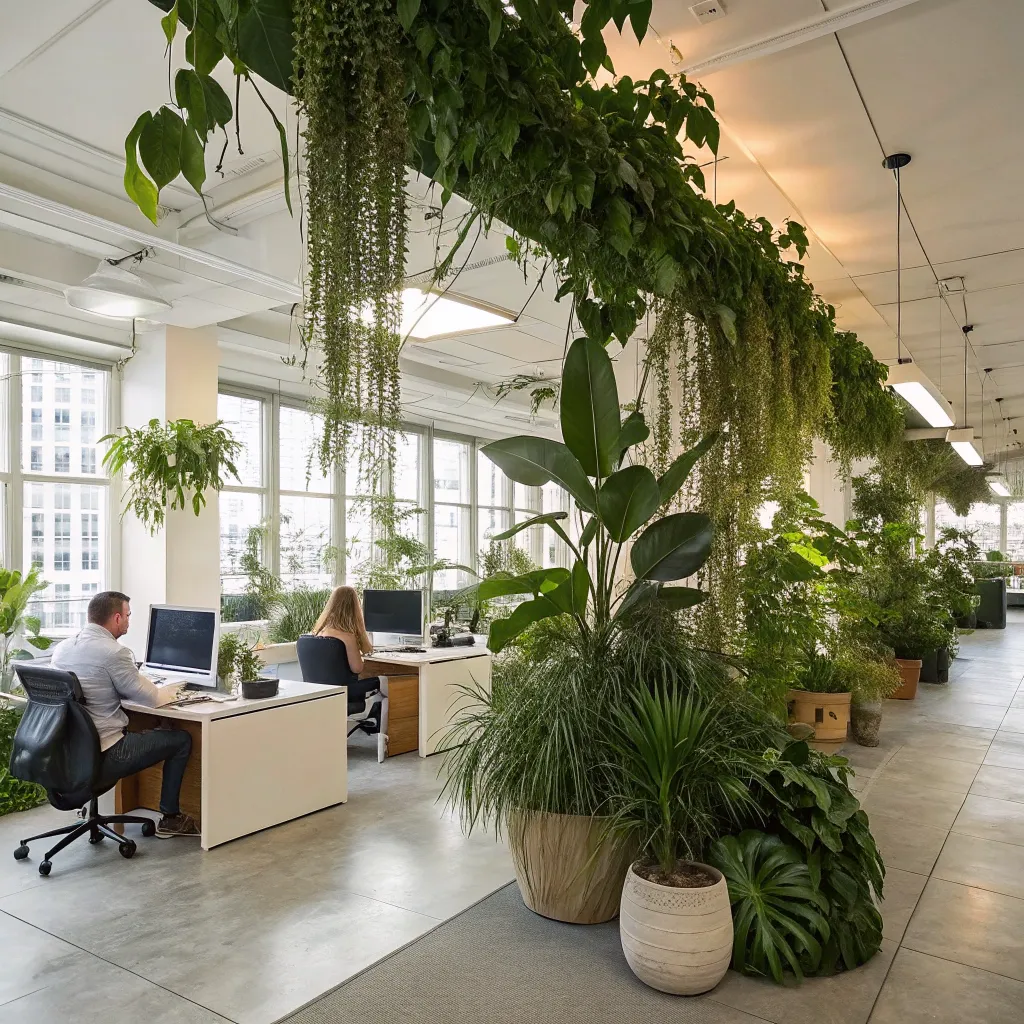 A revitalized office with lush greenery